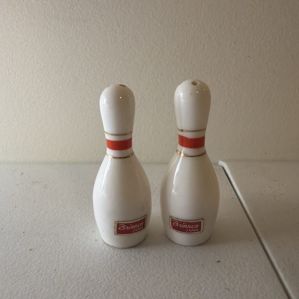 Brinnco Japan Bone China Bowling Pin Salt and Pepper Shakers Vintage Novelty Set